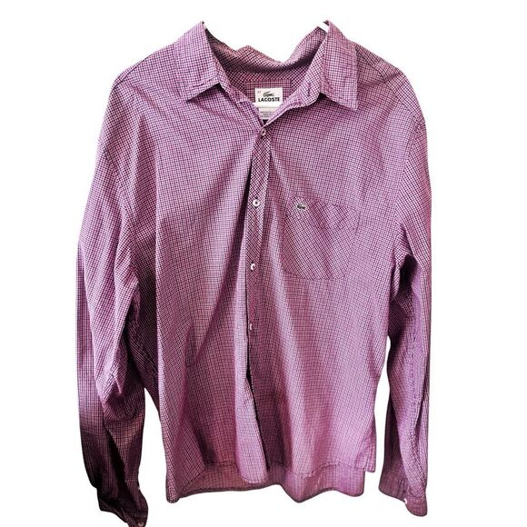 Men's Vintage Izod LaCoste Red MicroCheck Alligator Button Down Shirt Size 42 La - Picture 1 of 5